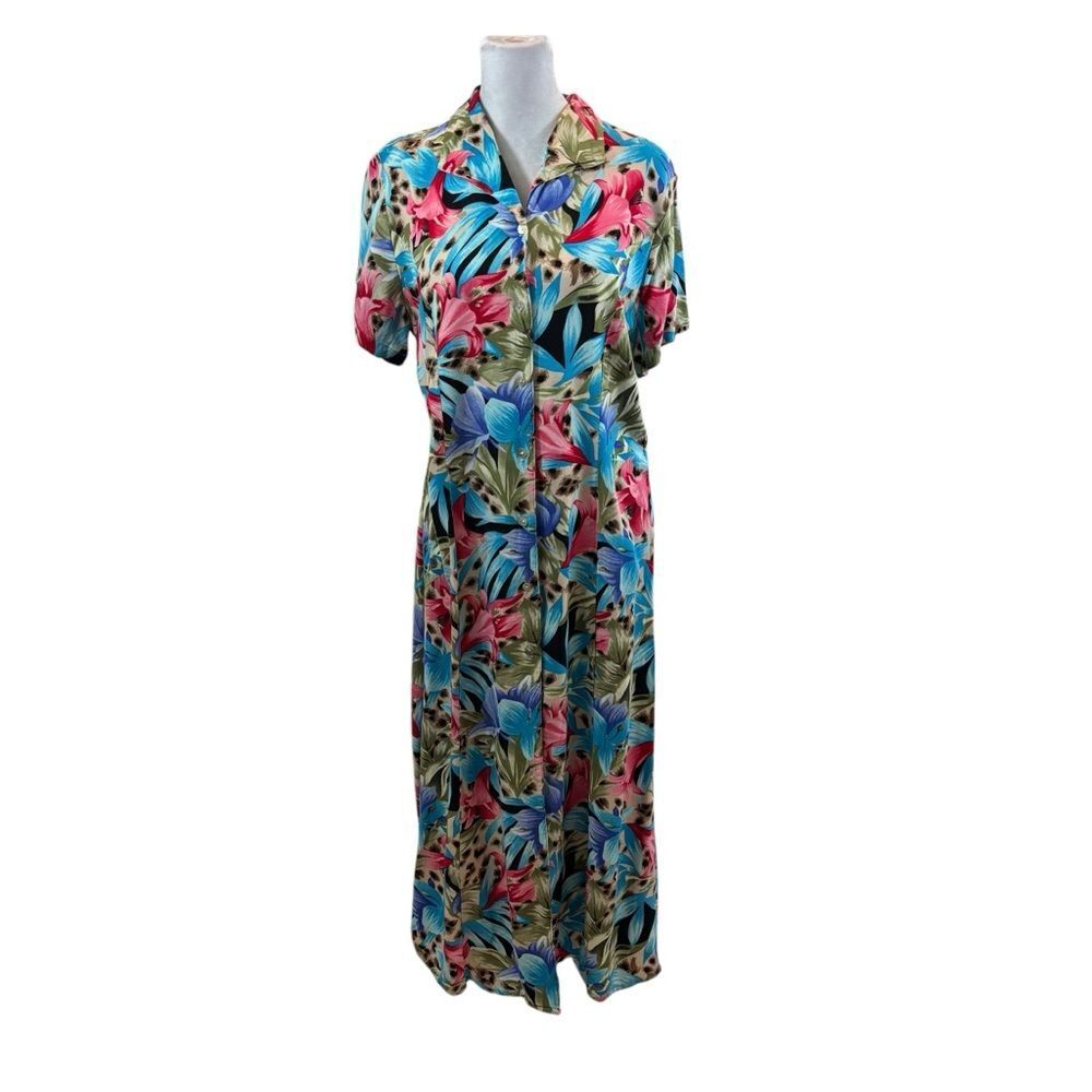 Ladies Vinatge Notations Brand Floral Button Down Maxi Dress Size Medium